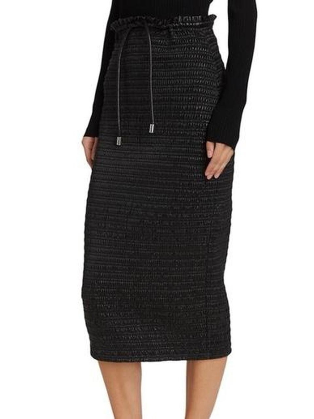 A.L.C. Black Smocked Midi Skirt with Drawstring